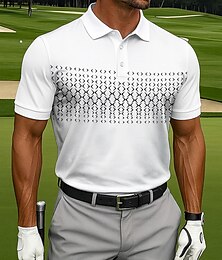お買い得  -男性用 ポロ カジュアル スポーツ 折襟 半袖 ファッション レジャー 幾何学的な ゴルフ 3Dプリント ボタン 夏 レイクブルー ホワイト ブルー ライラックピンク ポロ