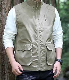 billiga -Herr Väst Gilet Utomhus Dagligen Mode Ledigt Vår Höst Ficka Polyester Bekväm Andningsfunktion Slät Dragkedja Hög krage Normal Svart Kaki Armégrön Mörkblå Väst