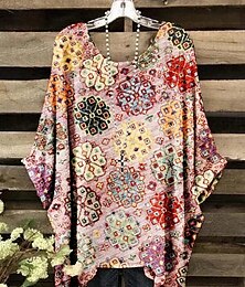 economico -Per donna Blusa Grafico Geometrico Elegante Bohemien Vintage Manica Corta Manica a pipistrello Girocollo Top Regolari Quotidiano Ferie Abbigliamento mare Stampato Verde e blu Giallo Rosa Marrone