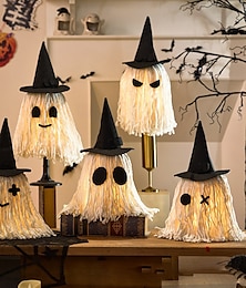 billige -1 stk. 42 cm halloween-hatt glødende moppehode emoji-pakke gjør-det-selv spøkelsesdekorasjonslampe innendørs og utendørs gårdsplass restaurantfest halloween-atmosfære dekorasjon