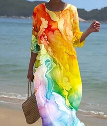 ieftine -Pentru femei Rochii Midi Rochie casual Rochie imprimata Modă Modern Zilnic Plajă Sfârșit de săptămână Fit regulat Gradient de culoare Lungime Manșon 3/4 Stil Nautic Galben Albastru piscină Portocaliu