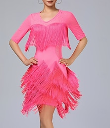 abordables -Danse Latine Robe Gland Couleur unie Épissage Femmes Performance Entraînement Demi Manches Haut Polyester