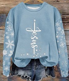 baratos -Mulheres camisolas Gráfico Listrado Floco de Neve Casual Manga Longa Gola Redonda Tops regulares Rua Dia a Dia Casual Imprimir Preto Vermelho Azul Verde Outono Inverno