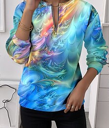 economico -Per donna Felpe con cerniera Grafico Astratto Casual Manica Lunga Girocollo Top Regolari Streetwear Abbigliamento Quotidiano Casuale Mezza cerniera Stampato Blu Viola Arancione Verde Autunno Inverno