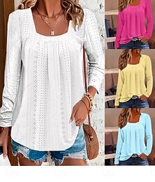 economico -Per donna Camicia Camicia di Pizzo Tinta unica Grafico Semplice Elegante Vintage Classico Manica Lunga Collo quadrato Top Regolari Quotidiano Uscire Abbigliamento da vacanza Stampato Bianco Giallo