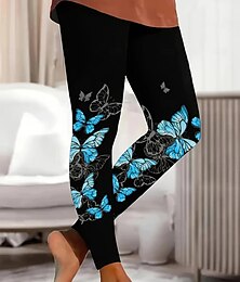abordables -Mujer Polainas Vacaciones Vintage Estilo Étnico Longitud total Alta cintura Graphic Animal Mariposa Impresión 3D Secado rápido Transpirabilidad Suave Elástico Exterior Hogar Casual Azul Otoño Ajuste