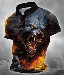 Недорогие -Halloween Муж. Животное Волк Поло С короткими рукавами Футболки поло Рубашки с воротником На каждый день Ужас Темный на открытом воздухе Одежда для спорта и отдыха Фестивальный наряд 3D