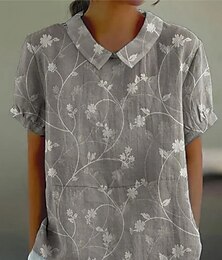 abordables -Femmes Chemise Fleuri Quotidien Occasionnel Manche Courte Col de chemise Hauts Réguliers Quotidien Fête Boutons Imprimé Gris Été Printemps