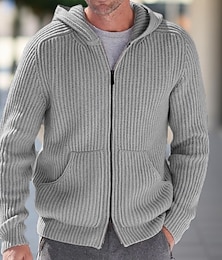 preiswerte -Herren Pullover Strickjacke Gerippt Stricken Normale Oberteile Gestrickt Einfach Mit Kapuze Streetwear Moderne zeitgenössische Lässig Alltagskleidung Bekleidung Frühling & Herbst Schwarz Weiß M L XL