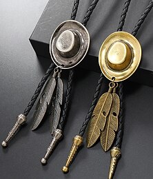 abordables -Collar de cuerda de cuero con colgante de pluma de aleación para sombrero de vaquero occidental para hombre, ideal para rodeo, fiestas campestres y atuendos vaqueros.