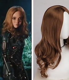 voordelige -M3gan donkerbruine Megan pruik Evil Killer lange losse natuurlijke golvende Maegan cosplay pruiken voor vrouwen met een middenscheiding