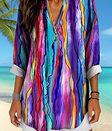 economico -Per donna Camicia Camicia in cotone e lino Blusa Ombre Grafico Geometrico Quotidiano Hawaiano Affari Manica Lunga Scollo a V Top Regolari Lavoro Quotidiano Ferie Bottoni Stampato Bianco e nero Giallo