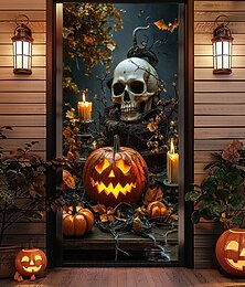economico -Coperture per porte di Halloween arazzo per scheletro di zucca tendaggio per porte decorazione di sfondo striscione per porte principali per feste di fattoria forniture di decorazioni interne ed