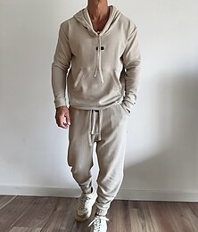 voordelige -Voor heren Trui met capuchon Trainingspak sweatsuit Abrikoos Zwart Bruin Groen Capuchon Effen Jacquard Zak 2-stuks Sport & Outdoor Dagelijks Feestdagen Polyester Streetwear Basic Casual Lente Herfst