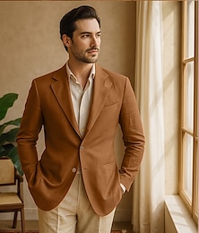 abordables -Hombre Blazer 100% lino Chaqueta americana Chaqueta de lino Formal Boda Navidad Elegante Vintage Verano Primavera 100% Lino Color sólido Bolsillo Recto 2 botones Chaqueta de sport Negro Blanco