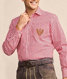 economico -Oktoberfest Quadri Camicia in pelle di daino Stemma dell'aquila tedesca Bavarese Tedesco Prati Per uomo Carnevale Festa della birra Panno in stile tradizionale Camicia