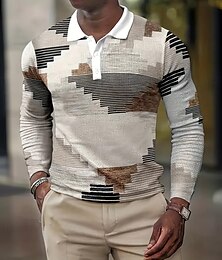 お買い得  -男性用 カラーブロック ワッフルポロシャツ 長袖 ポロシャツ 襟付きシャツ ビジネスカジュアル ビジネス 仕事に着る デイリーウェア ボタン 春 秋 冬 ブラウン