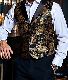 abordables -Hombre Chaleco Vacaciones Fiesta Negocio Moda Casual Verano Primavera Botones Poliéster Cómodo Dorado Recto 1 botón Diseño Ajuste regular Dorado Chaleco