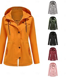 abordables -Mujer Abrigo Cómodo Bolsillo Full Zip Moda Estilo callejero Plano Exterior Casual Diario Largo Con Capucha Ajuste regular Manga Larga Ropa de calle Negro Amarillo Rosa Primavera Otoño