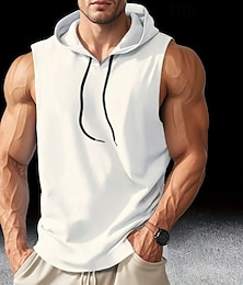 baratos -Homens Malha Íntima Top de colete Camiseta Interior camisa sem manga Sem Manga Com Capuz Verão Tecido Moda Designer Básico Clássico Férias Rua Para Noite Preto Branco Azul Top Tee para Homens