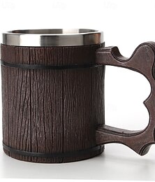 economico -Boccale da birra in legno, barile di birra, tazza in resina con rivestimento in acciaio inossidabile, stile vintage, per birra, caffè e tè, rustico, casa, cucina, bar, articoli per bevande,
