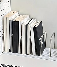 abordables -Étagère de bureau en acier inoxydable et PP avec base antidérapante, séparateurs réglables, serre-livres compacts verticaux, organisateur de bureau minimaliste moderne pour le courrier, le stockage de