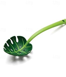 economico -mestolo con colino a foglia verde, cucchiaio forato con motivo a foglia di monstera per pasta, zuppa e uso in cucina