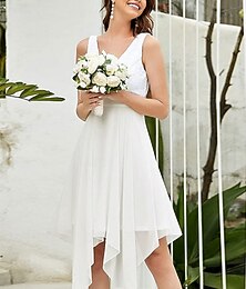 olcso -Női Mini ruha Koktélruha Esküvői vendég ruha Sifon Ujjatlan ruha Elegáns Divat Modern Szabadtéri Koktélparty Normál Sima Ujjatlan V-alakú Fekete Fehér Nyár Tavasz