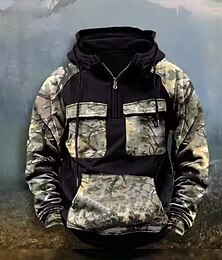 abordables -Homme Sweat à capuche Sweat à capuche quart zippé Sweat à capuche tactique Noir Vert Véronèse Rouge Bordeaux Bleu Roi Kaki À capuche Camouflage Patchwork Sport & Loisir Occasionnel Quotidien