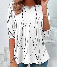 abordables -Mujer Camiseta Graphic Geométrico Gradiente de Color Vintage Moda Elegante Manga Larga Cuello Barco Escote Redondo Tops regulares Diario Deportes Fin de semana Estampado Blanco Naranja Otoño
