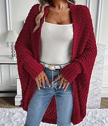 economico -Per donna Bolero Tinta unica Semplice Quotidiano Manica Lunga Top con spalle scoperte Top lunghi Giallo Vino Inverno