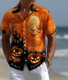 economico -Halloween Per uomo Zucca Cimitero Costumi Halloween Camicia Camicia con colletto cubano Camicia con Bottoni Manica Corta Gotico punk oscuro Ferie Abbigliamento casual alla moda Estate Camicia con