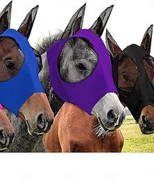 رخيصةأون -أقنعة ذباب الخيل مع آذان ورأس أقنعة ذباب للخيول غطاء مرن ناعم للحماية من الأشعة فوق البنفسجية من آفات الحشرات الصيفية 1 قطعة