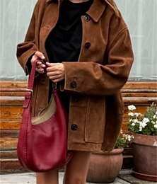 abordables -Mujer Abrigo Cómodo Bolsillo Botones Moda Estilo callejero Plano Exterior Casual Diario Regular Cuello Vuelto Ajuste regular Manga Larga Ropa de calle Marrón Primavera Otoño