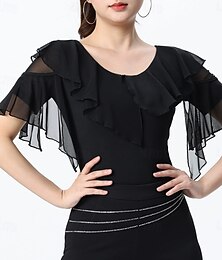 billiga -Latinamerikansk dans Topp Krusad Ren Färg Tvinning Dam Prestanda Träning Kortärmad Hög Polyester