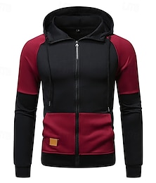 baratos -Homens Moletom Full Zip Hoodie Vermelho Azul Marron Verde Cáqui Com Capuz Bloco de cor Patchwork Bolsos Desportos e Ar livre Diário Feriado Poliéster Roupa de rua Básico Casual Primavera Outono Roupa