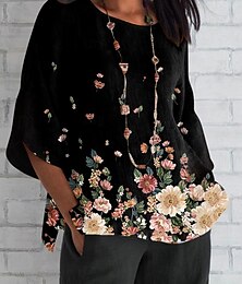 economico -Per donna Camicia Floreale Quotidiano Casual Manica 3/4 Girocollo Top Regolari Quotidiano Ferie Stampato Nero Bianco Estate Primavera Autunno