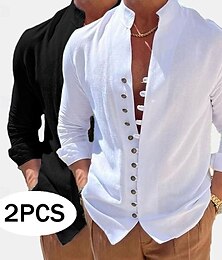 economico -Per uomo Camicia Camicia di lino Camicia Estiva Camicia casual Camicia con Bottoni Semplice Vacanza Crociera Verde + rosa Verde+Cachi Blu+Cachi Cachi+Arancione Manica Lunga Colletto alla coreana