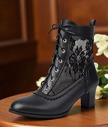 olcso -női Edward-korabeli ihletésű fekete csipkés bokacsizma - vintage hálós, középmagas sarkú, fűzős, viktoriánus stílusú csizma gótikus divathoz, cosplayhez és 1900-as évekbeli témájú öltözékekhez
