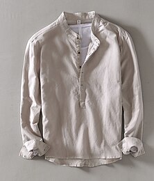 economico -Per uomo Camicia Camicia di lino Camicia popover Camicia Estiva Abbigliamento da spiaggia Tinta unica Vacanza Streetwear Bianco Blu marino Blu Cachi Manica Lunga Colletto alla coreana Estate Primavera