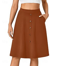 economico -Per donna Gonna Casual Sopra il ginocchio Vita media Gonne Semplice Tasca Micro-elastico Vacanza Streetwear Nero Rosso Blu Marrone Autunno Poliestere