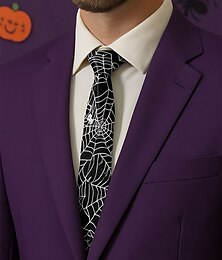 preiswerte -Herren-Halloween-Krawatte mit Spinnennetz-Print – schmale Krawatte aus schwarz-weißem Satin, stylisches Party-Accessoire für Cosplay, formelle Anlässe und Halloween-Outfits im Büro