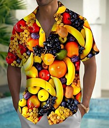 preiswerte -Herren Frucht Lebensmittel Hamburger Sommer Hawaiihemd Knopfhemd Alohahemd Kurzarm Hawaiianisch Ferien Strandbekleidung Sommer Frühling Umlegekragen 3D-Druck Hemden mit Kragen Eine Tasche vorne
