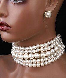 abordables -Ensembles de bijoux de mariée 1 ensemble de boucles d'oreilles en alliage de perles d'imitation collier ensemble de bijoux élégant et artistique simple pour femmes pour mariage anniversaire vacances