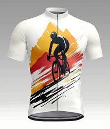 baratos -Homens Camisa para Ciclismo Manga Curta Moto Camisa / Roupas Para Esporte Blusas com 3 bolsos traseiros Resistente a UV Secagem Rápida Zíper Frontal Tiras Refletoras Branco Esportes Roupa
