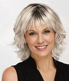 economico -Parrucche sintetiche Riccio Con frangia A macchina Parrucca Corto A1 Capelli sintetici Per donna Soffice Di tendenza Facile da trasportare Biondo
