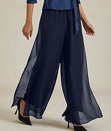 levne -Dámské Drzý Kalhoty s rovnými nohama Elegantní stylové Klasický styl Plná délka Středně vysoký pas Pevná barva Elastický pas Elastické Svatební Dovolená Párty Námořnická modř Jaro. Podzim. Zima. Léto