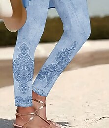 abordables -Femmes Leggings Vacances ancien Mode Longueur cheville Taille haute Graphique Paisley Fleur / Floral Impression Doux Respirant Élastique Extérieur Vacances Rue Bleu ciel clair Printemps Automne Hiver