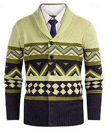 abordables -Hombre Chaqueta de Punto Suéter recortado Suéter de punto Estriado Tejer Tops regulares Botones Patrones de Rombo Diseño Moda Clásico Vacaciones Ropa Cotidiana Ropa Otoño Invierno Blanco Amarillo S M