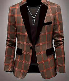 economico -Per uomo Blazer Affari Cocktail party Ricevimento di matrimonio Moda Casual Primavera Autunno Poliestere Plaid Tasca Bottoni Confortevole Monopetto Giacca Nero Blu Marrone